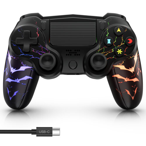 ISHAKO Wireless Game Controller for PS4, with RGB Lighting-Bat Style