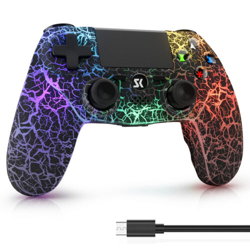 ISHAKO Wireless Game Controller for PS4 - Crackles RGB Style
