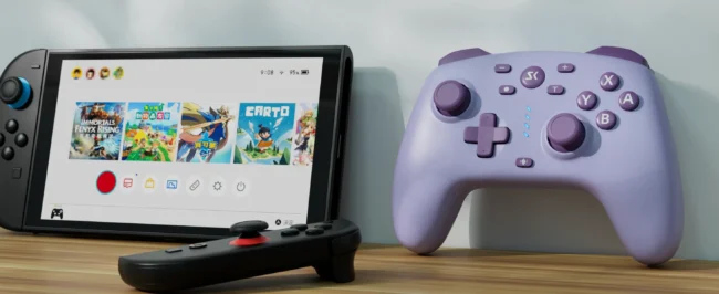 wireless third party Nintendo Switch 2 controller next to console setup wireless third party Nintendo Switch 2 controller next to console setup